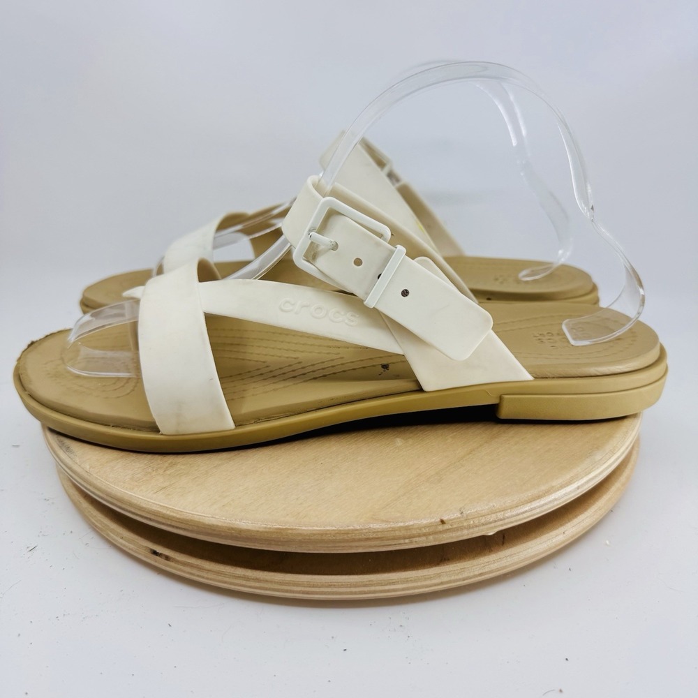 Crocs Tulum Toe Post Sandals Womens 11 Off White Strappy Flat Beach Shoes thong